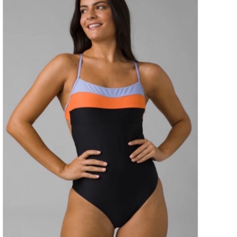 NWT‎ Prana Colorblock One Piece Swimsuit Crisscross Back Strap Size Small